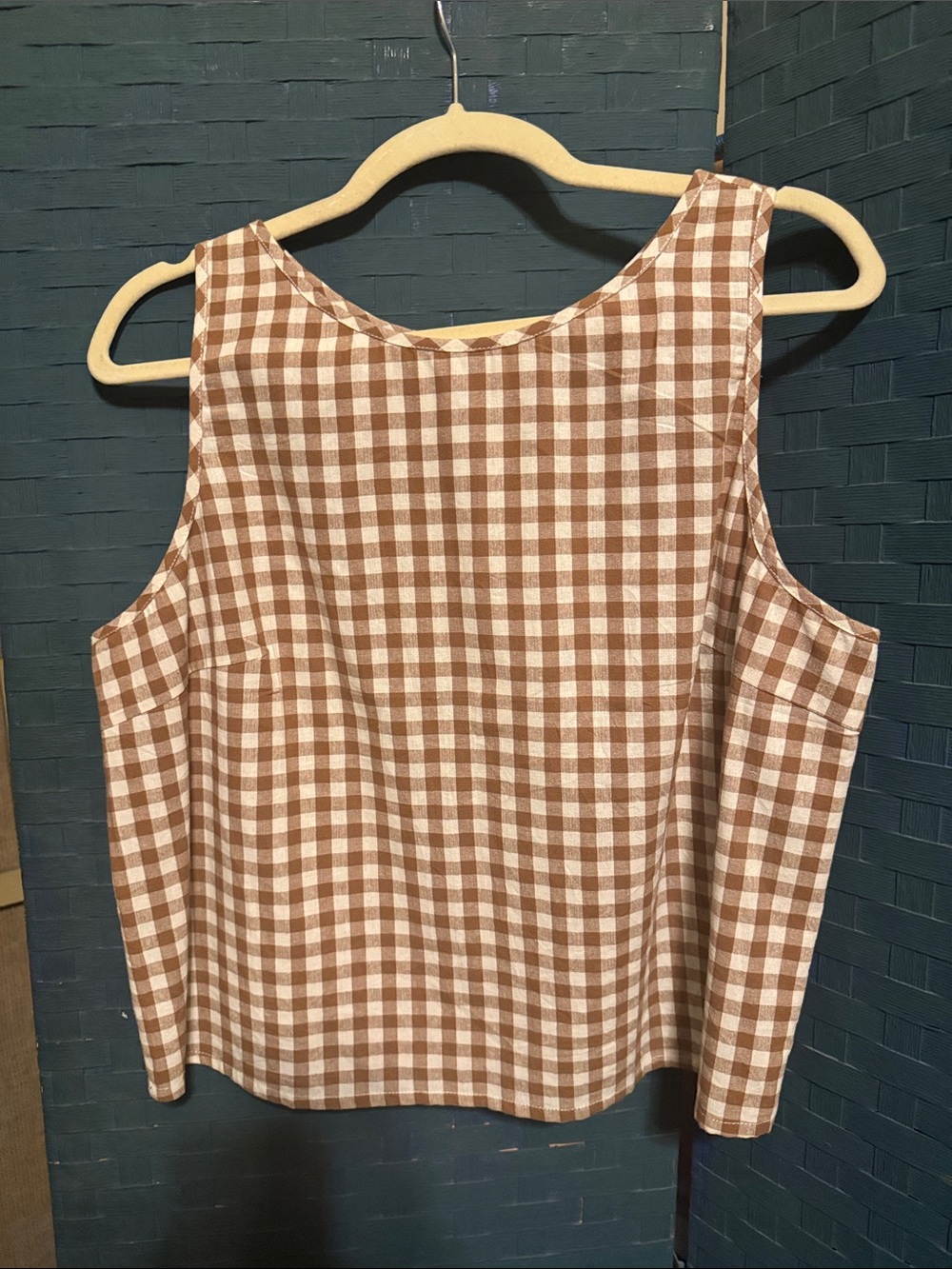 Women's Brown Gingham Sleeveless Tank Top